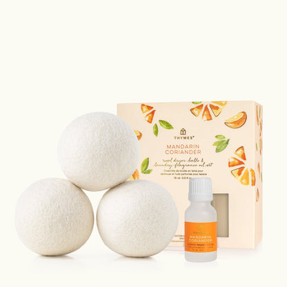 Mandarin Coriander Wool Dryer Balls & Laundry Fragrance Oil Set